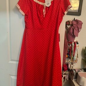 Ivy City Co Red Dress with White Heart Pattern